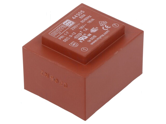 Transformator: ingegoten; 16VA; 230VAC; 18V; 889mA; PCB Transformator: ingegoten; 16VA; 230VAC; 18V; 889mA; PCB